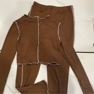 Brown longsleeve top and legging set stretchy